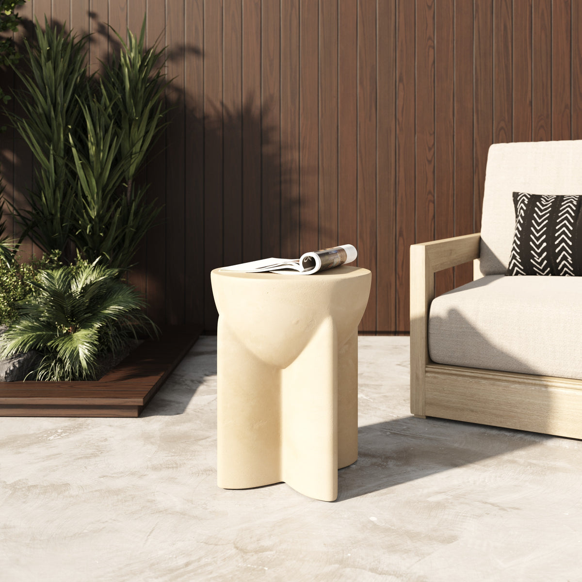 Elsa Modern Beige Concrete Round End Table
