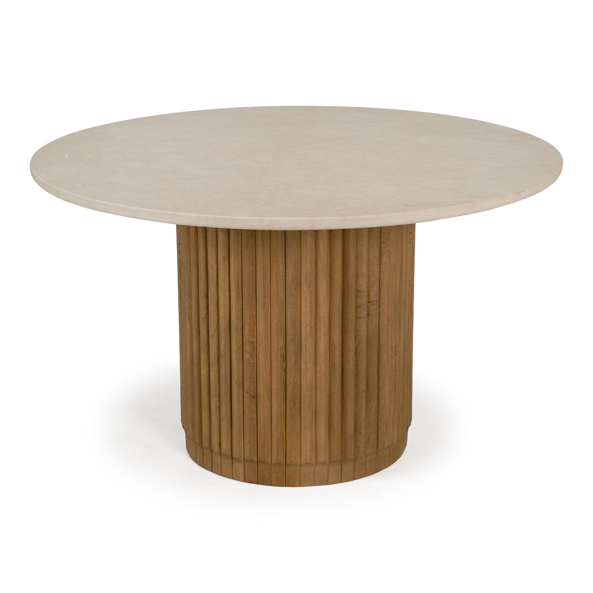 Bambi Modern Botticino Marble + Mango Round Dining Table