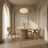 Bambi Modern Botticino Marble + Mango Round Dining Table