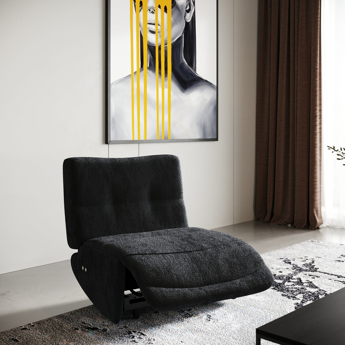 Basil Modern Black Fabric Small Sofa With 3 Electric Recliners