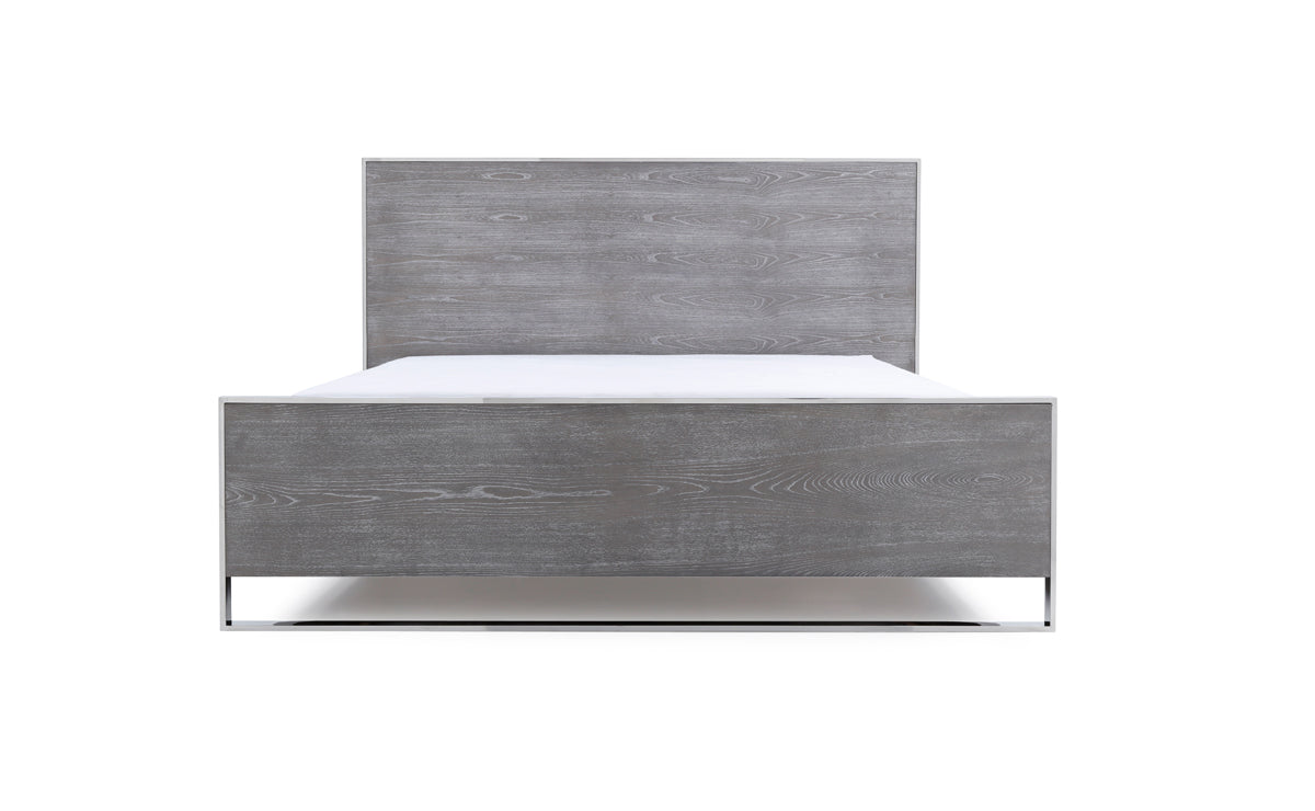 Charlene Modern Grey Elm & Stainless Steel 4-Piece Bedroom Set