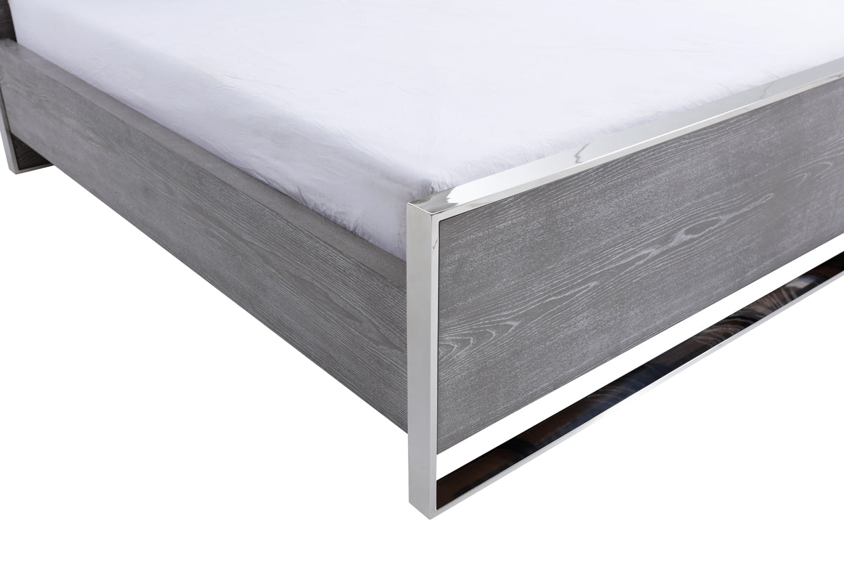 Charlene Modern Grey Elm & Stainless Steel Bed