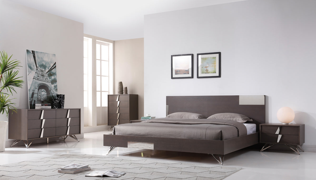 Queen Nicola Modern Grey Oak & Stainless Steel Bed