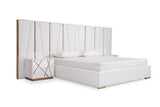 Queen Nixa Modern White Bonded Leather & Gold Bed