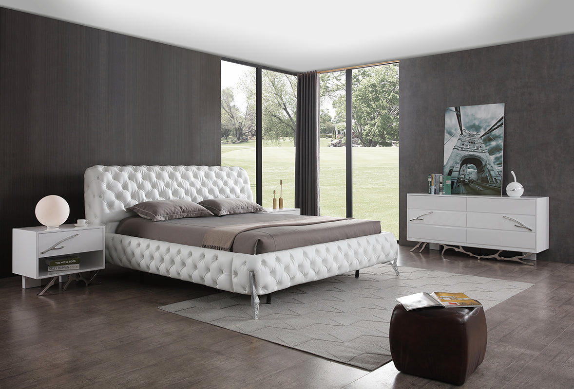 Eastern King Legend Modern White Bonded Leather Bed