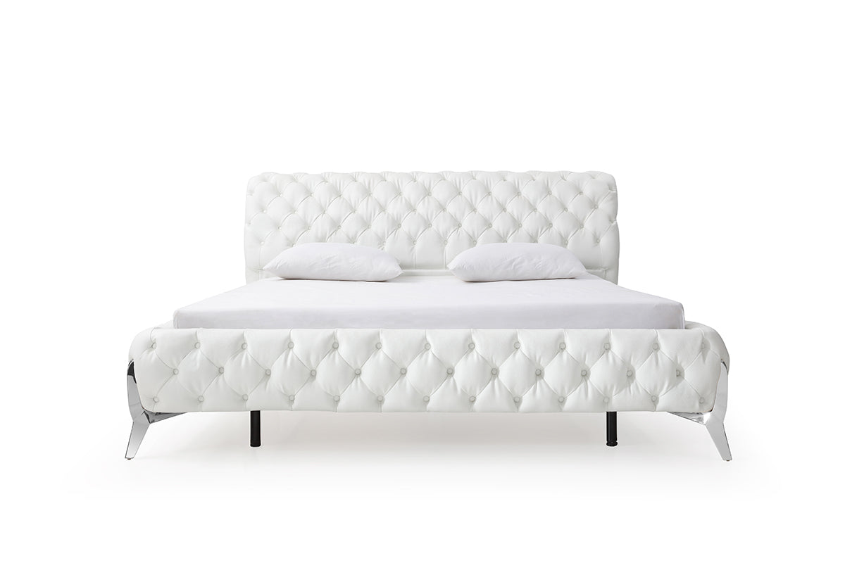 Eastern King Legend Modern White Bonded Leather Bed
