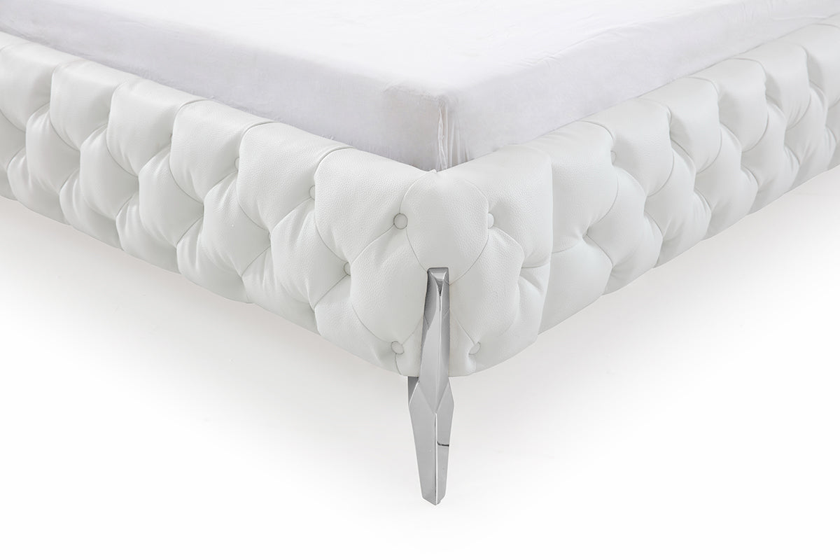 Eastern King Legend Modern White Bonded Leather Bed