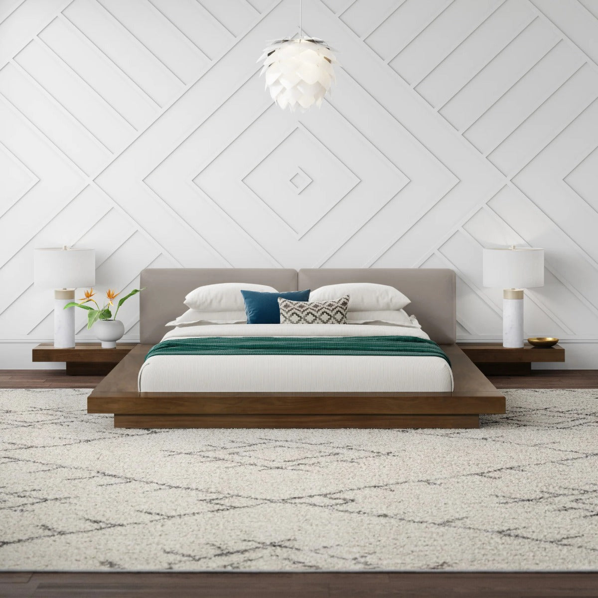 Tokyo Contemporary Walnut and Grey Platform Bed