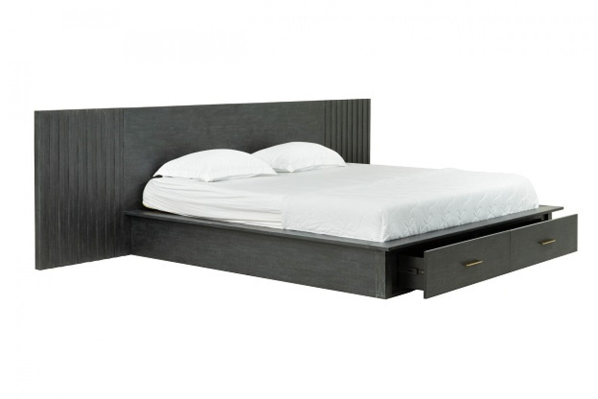 Manchester- Contemporary Platform Dark Grey Bed with Drawers