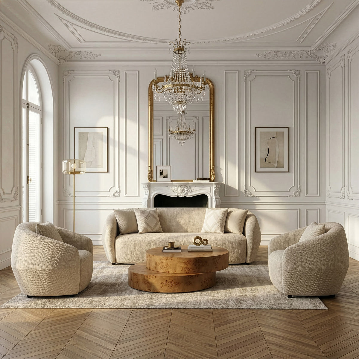 Belinda Modern Beige Fabric 3-Seat Sofa