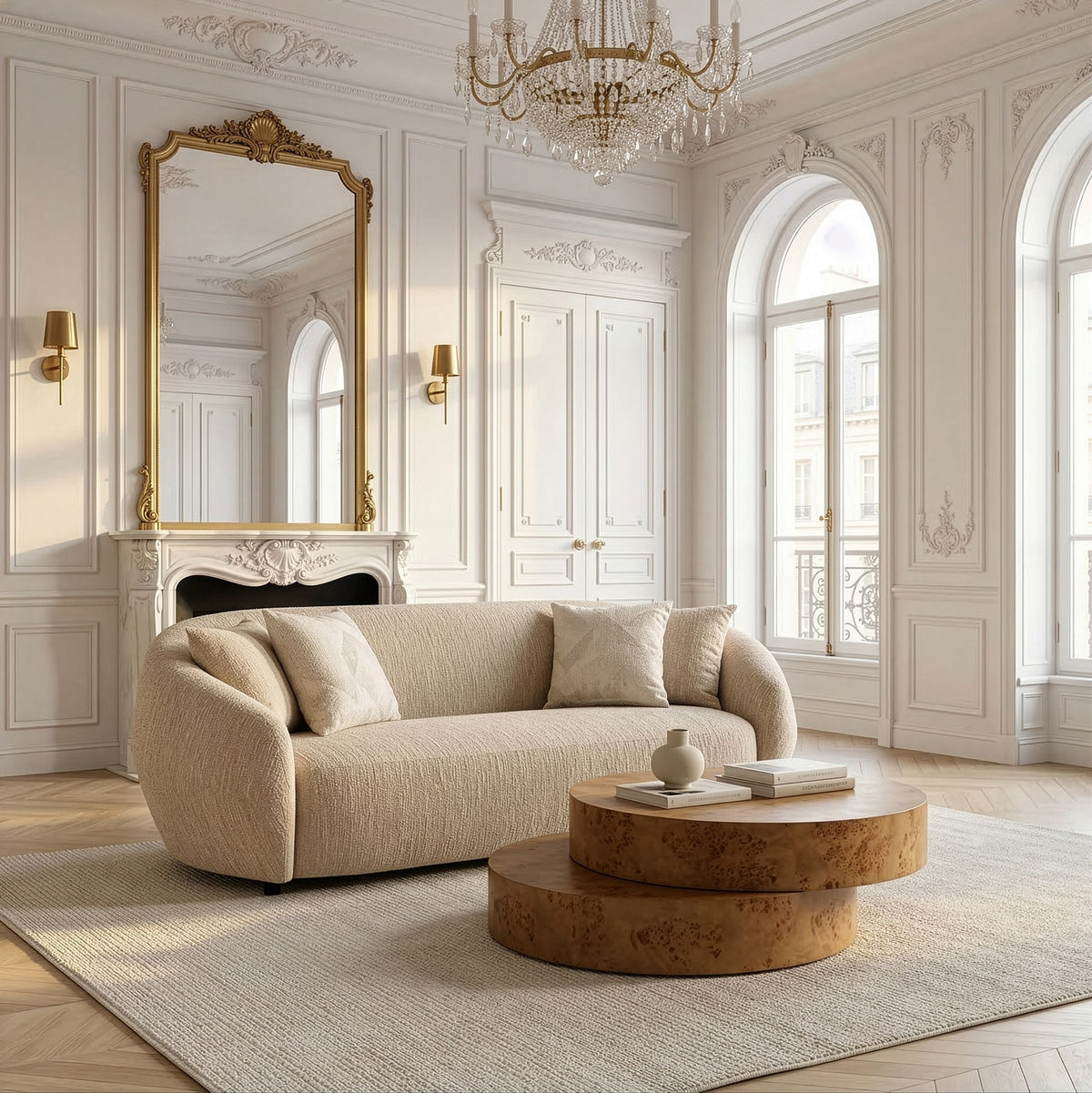 Belinda Modern Beige Fabric 3-Seat Sofa