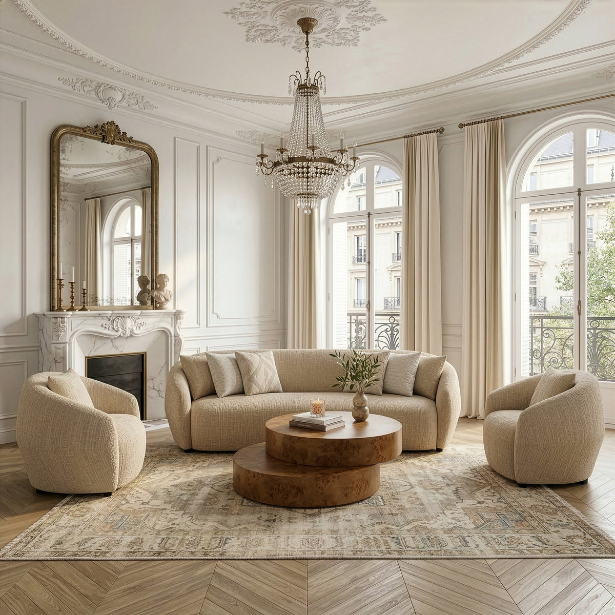 Belinda Modern Beige Fabric 4-Seat Sofa