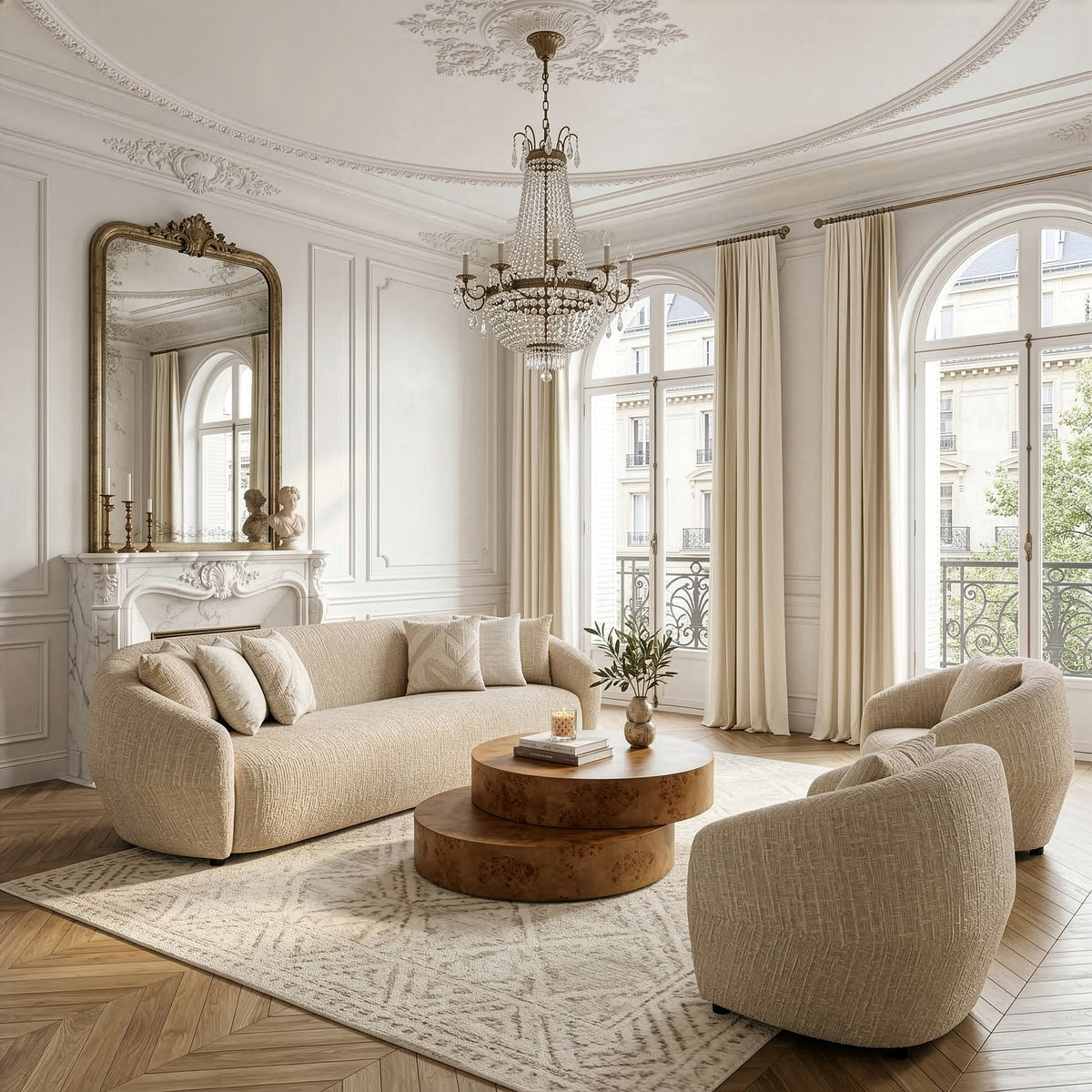 Belinda Modern Beige Fabric 4-Seat Sofa