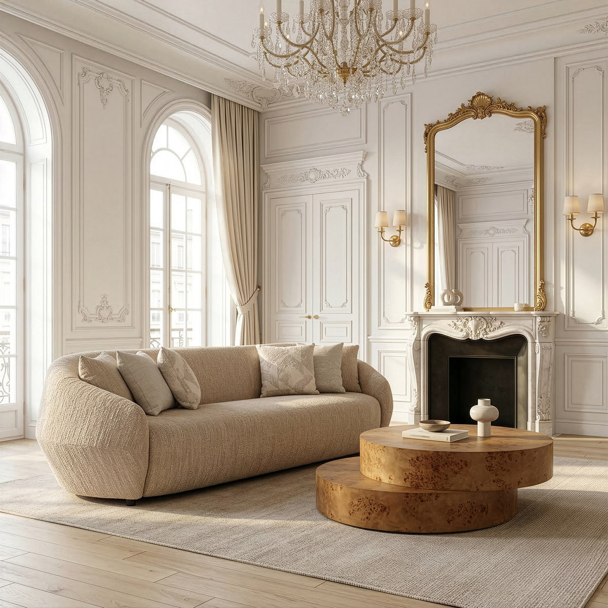 Belinda Modern Beige Fabric 4-Seat Sofa