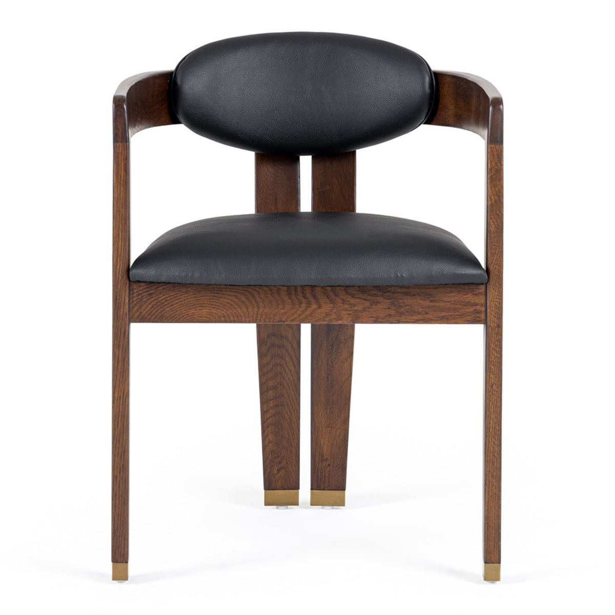 Belton Modern Black Vegan Leather + Brown Oak Dining Chair