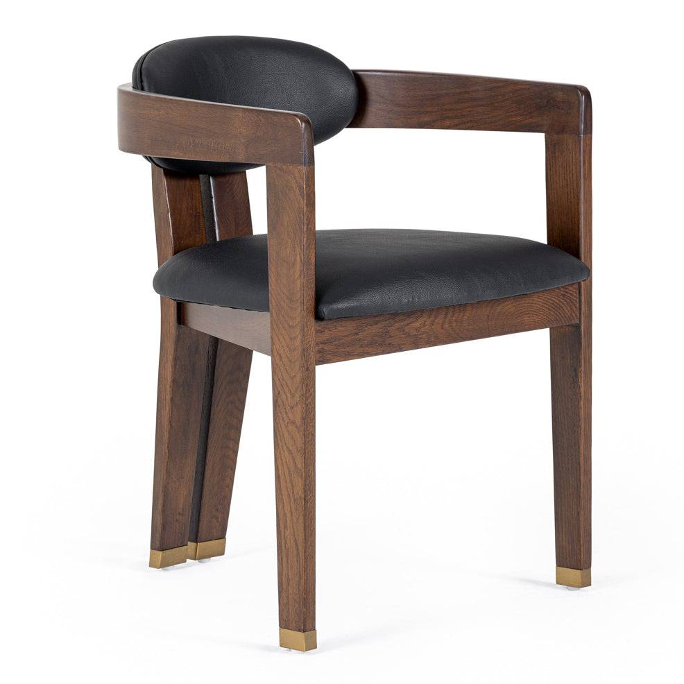 Belton Modern Black Vegan Leather + Brown Oak Dining Chair