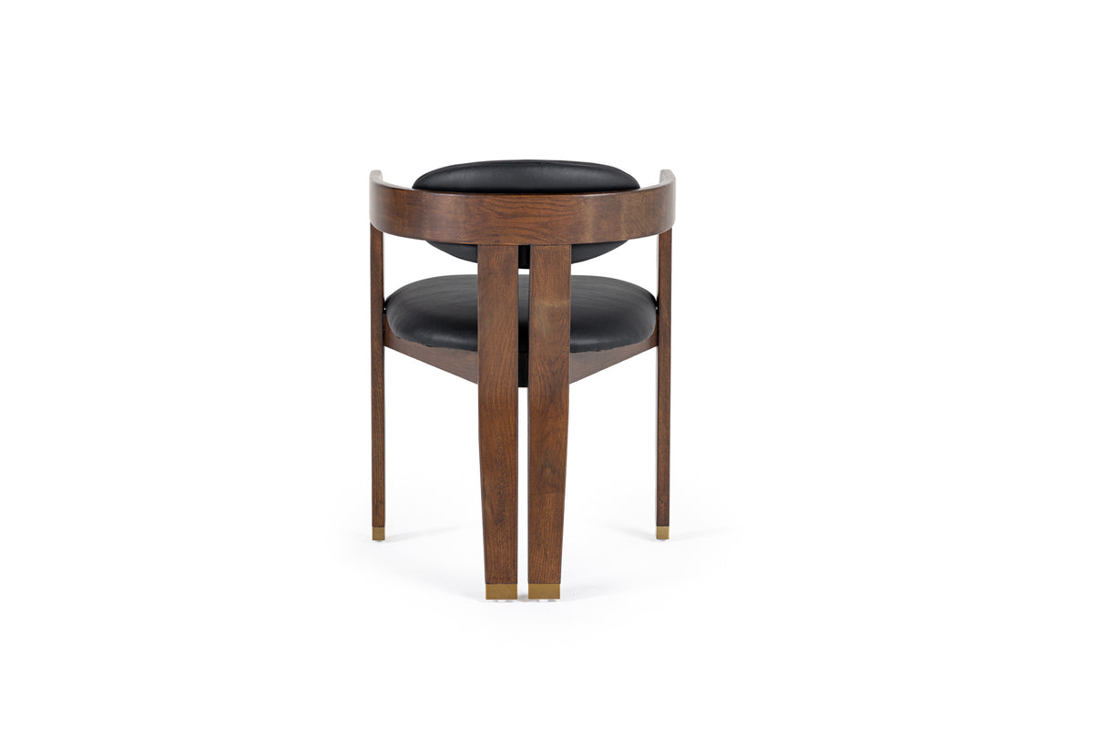 Belton Modern Black Vegan Leather + Brown Oak Dining Chair