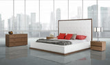 Queen Beth Modern Walnut with White Leatherette Bed
