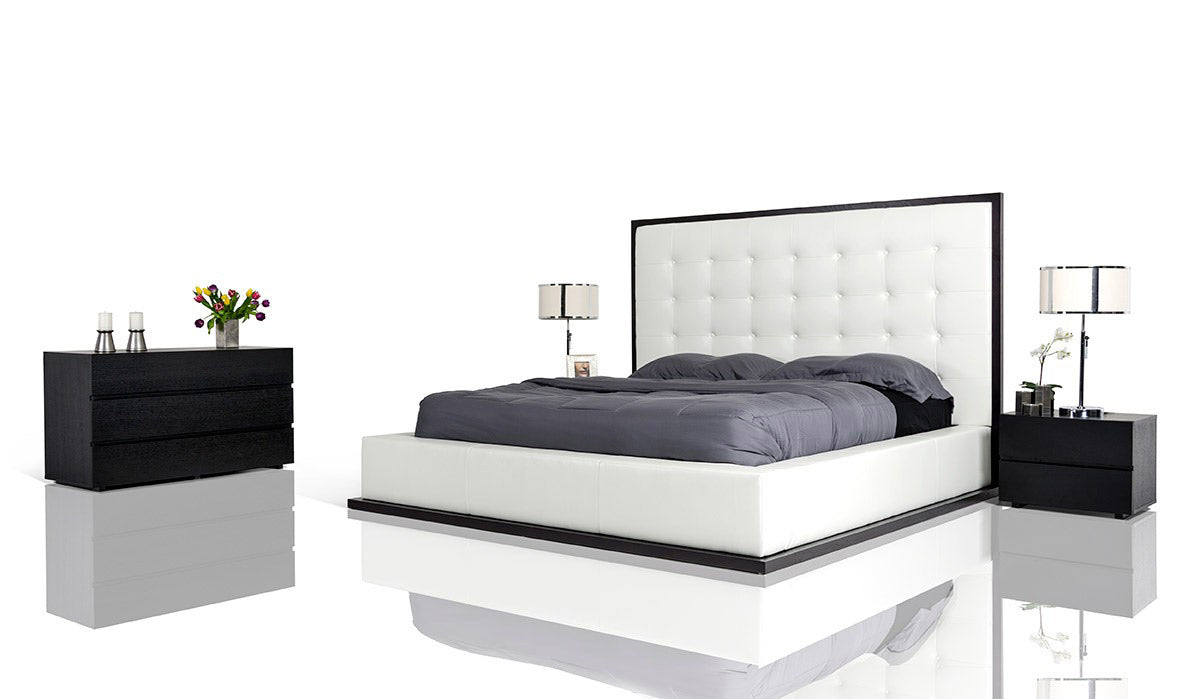 Queen Beth Modern Wenge with White Leatherette Bed