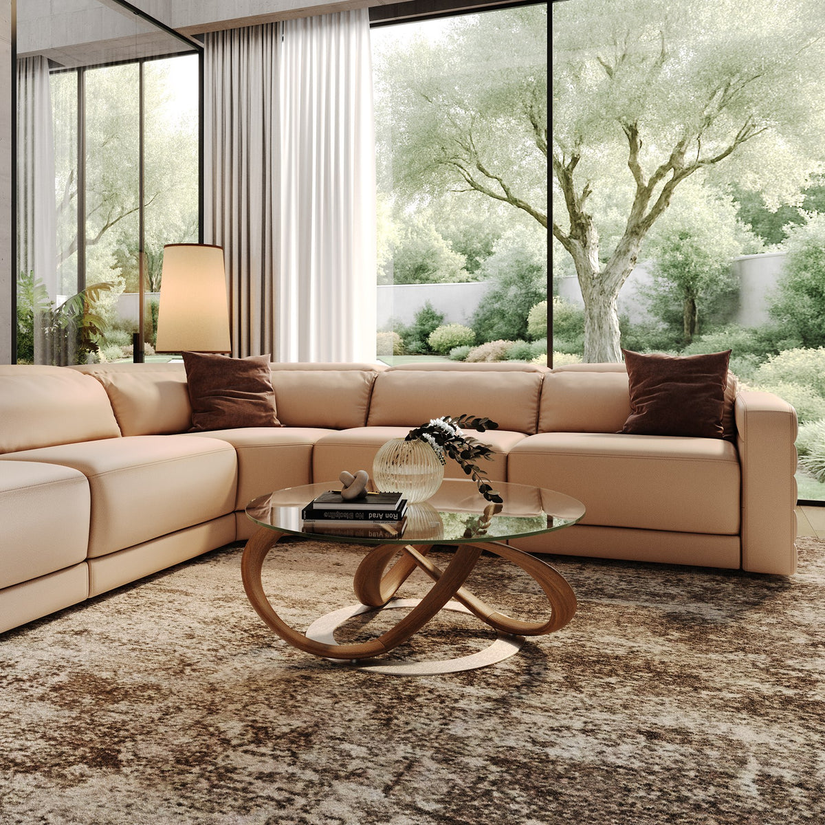 Michele Modern Glass + Walnut Coffee Table