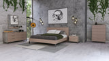 Queen Boston Modern Brown Oak & Brushed Stainless Steel Bed