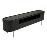 Bowie Mid-Century Modern Black Oak + Brass TV Stand
