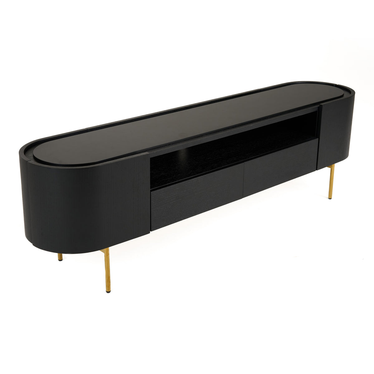 Bowie Mid-Century Modern Black Oak + Brass TV Stand
