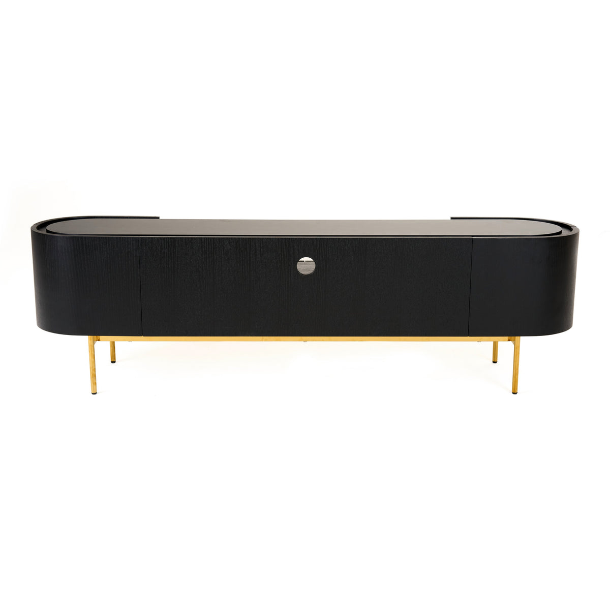 Bowie Mid-Century Modern Black Oak + Brass TV Stand
