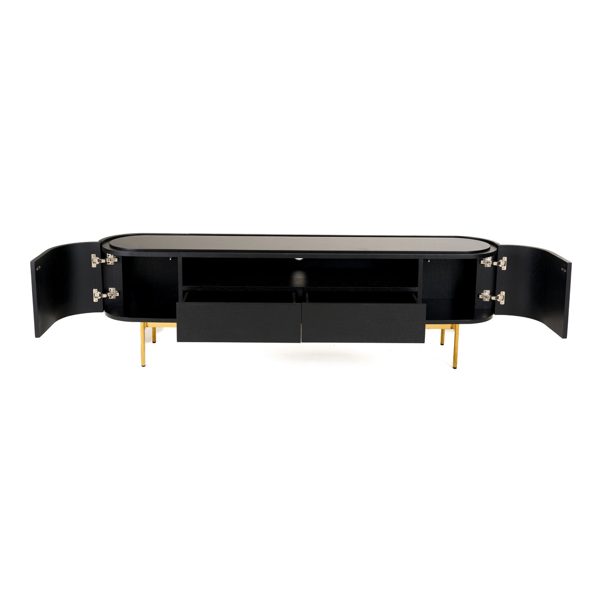 Bowie Mid-Century Modern Black Oak + Brass TV Stand