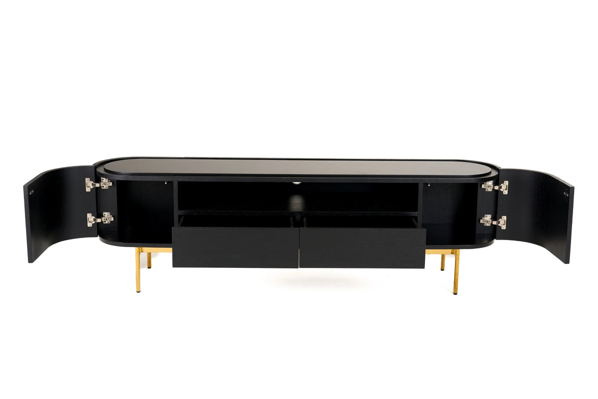 Bowie Mid-Century Modern Black Oak + Brass TV Stand