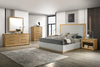 Eastern King Santa Barbara Modern Grey Fabric + Natural Bedroom Set