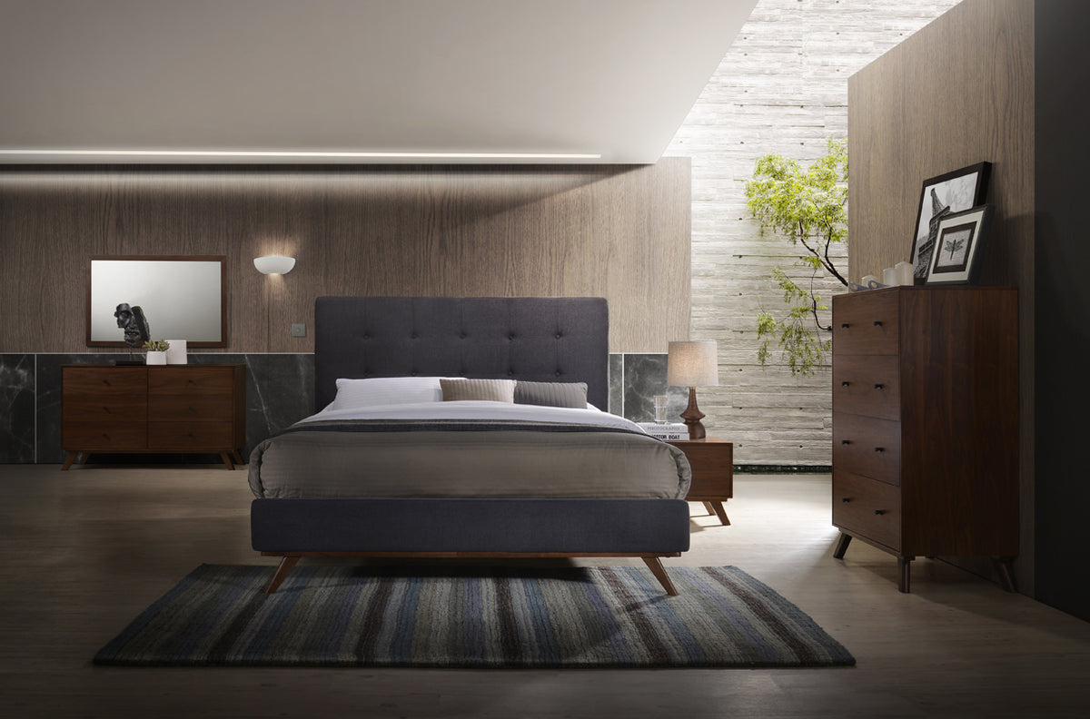 Eastern King Addison Mid-Century Modern Grey & Walnut Bedroom Set