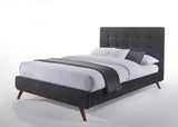 Queen Addison Mid-Century Modern Grey Fabric & Walnut Bed