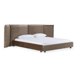 Breslow + Lago Modern Dark Taupe Fabric + Faux Travertine 4-Piece Bedroom Set