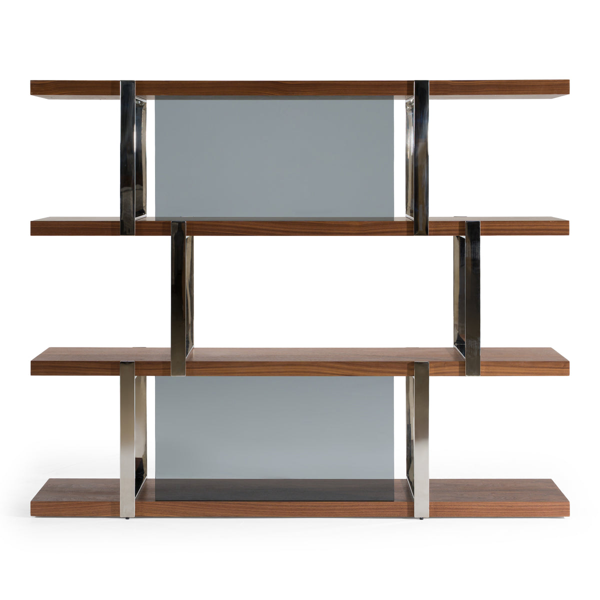 Brewer Modern Walnut Glass & Stainless Steel Bookshelf