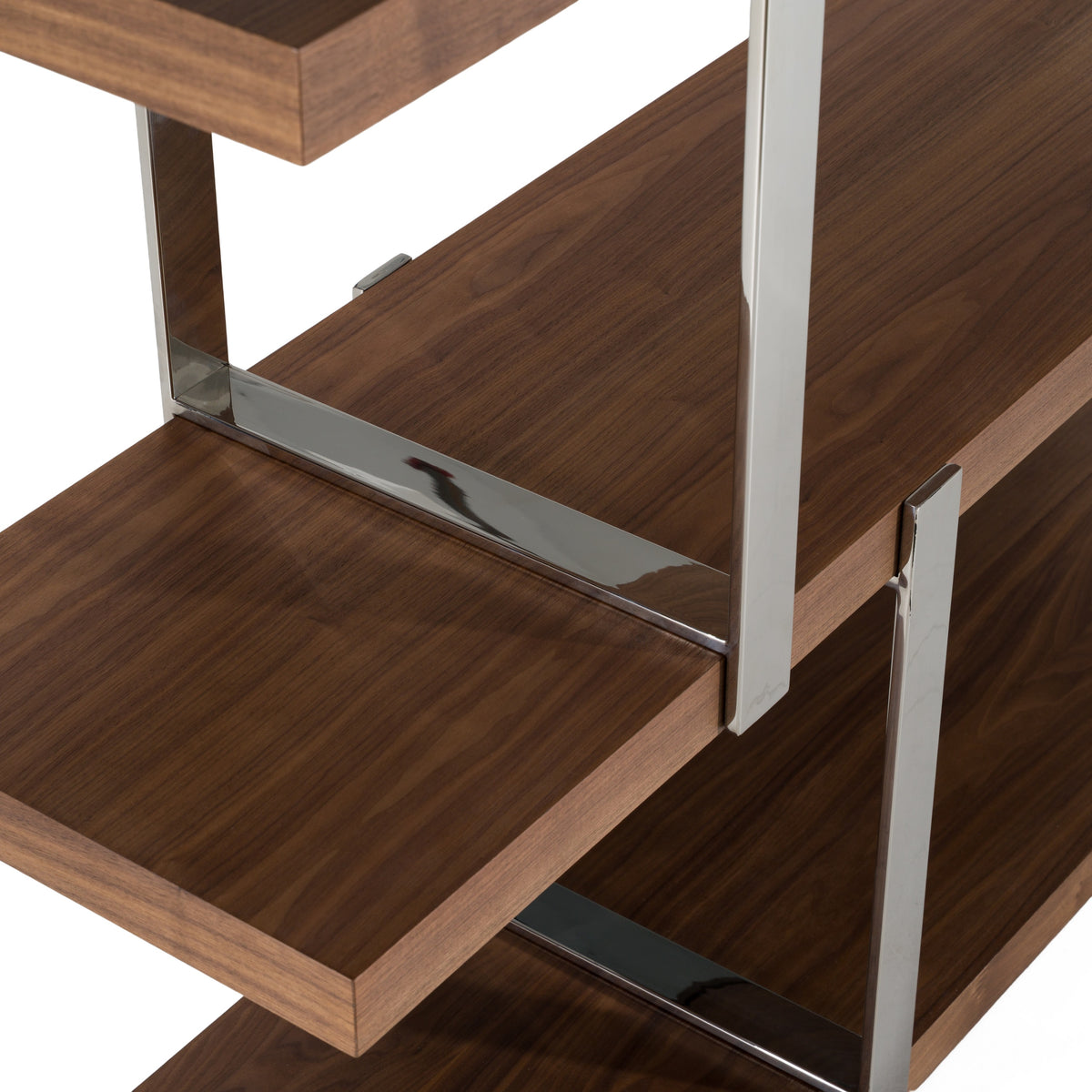 Brewer Modern Walnut Glass & Stainless Steel Bookshelf