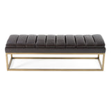 Bridger Modern Brown Vegan Leather + Brass Dining Bench