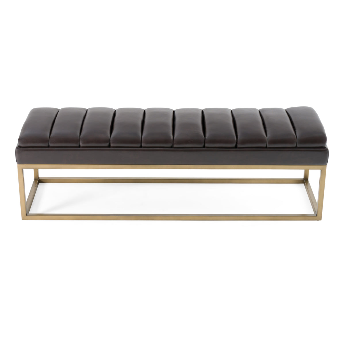 Bridger Modern Brown Vegan Leather + Brass Dining Bench