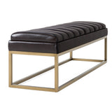 Bridger Modern Brown Vegan Leather + Brass Dining Bench