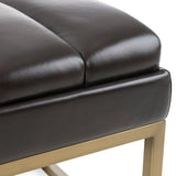 Bridger Modern Brown Vegan Leather + Brass Dining Bench
