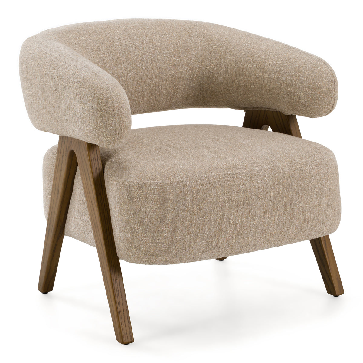 Brock Mid-Century Modern Beige Fabric + Ash Accent Chair