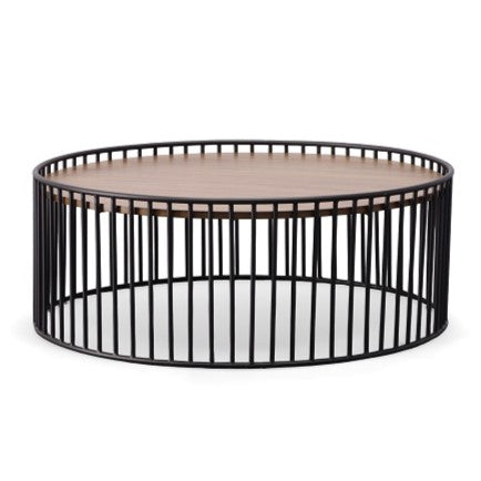 Bronson Modern Walnut & Black Round Coffee Table