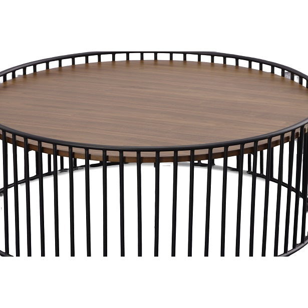 Bronson Modern Walnut & Black Round Coffee Table
