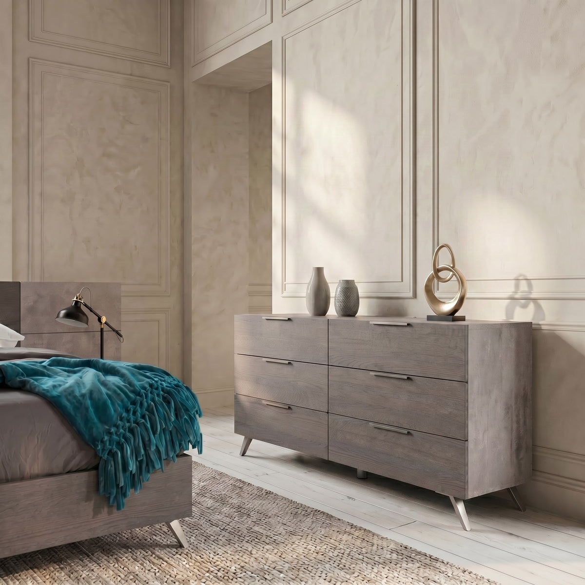 Bronx Italian Modern Faux Concrete & Grey Dresser