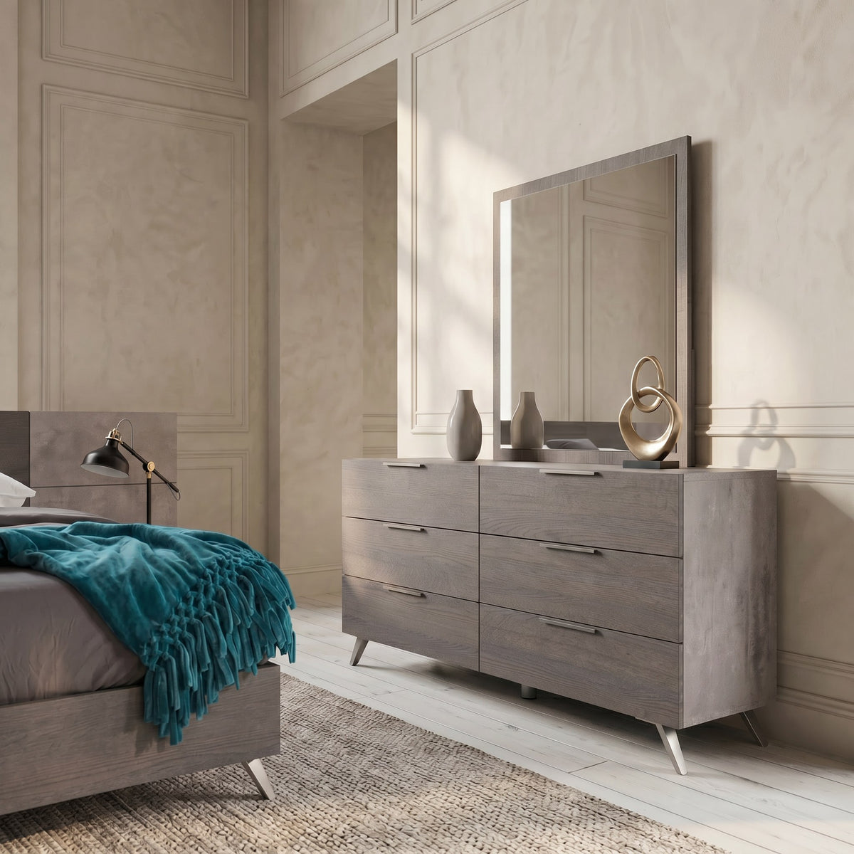 Bronx Italian Modern Faux Concrete & Grey Bedroom Set