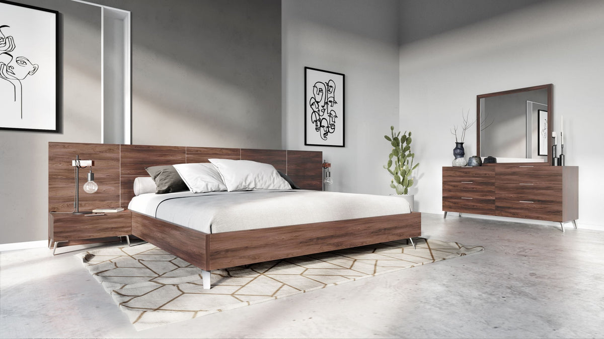 Eastern King Brooklyn Italian Modern Walnut 4-Piece Bedroom Set