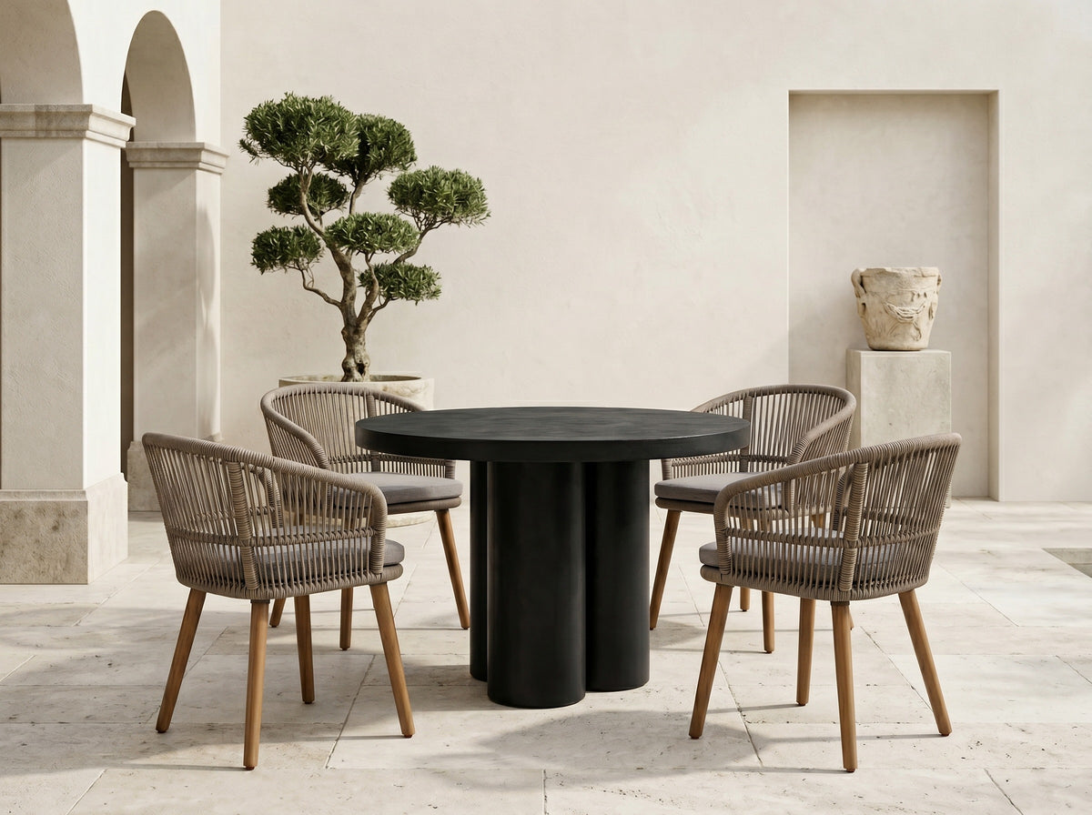 Bruni Modern Black Concrete Round Dining Table