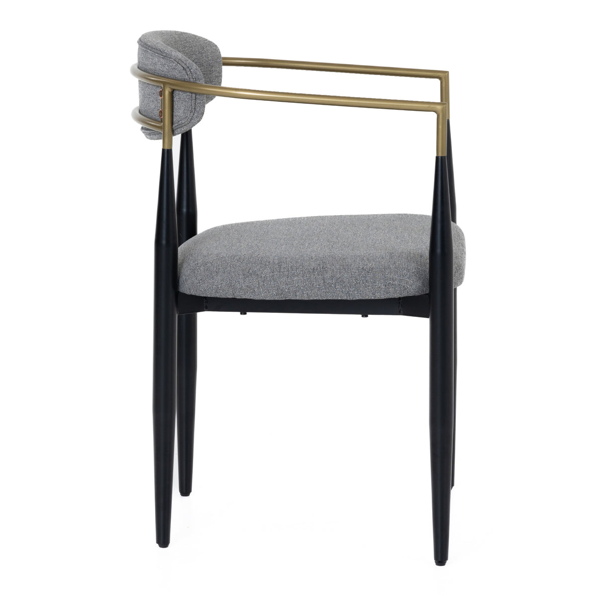 Buchtel Mid-Century Modern Medium Grey + Gold Arm + Black Dining Chair