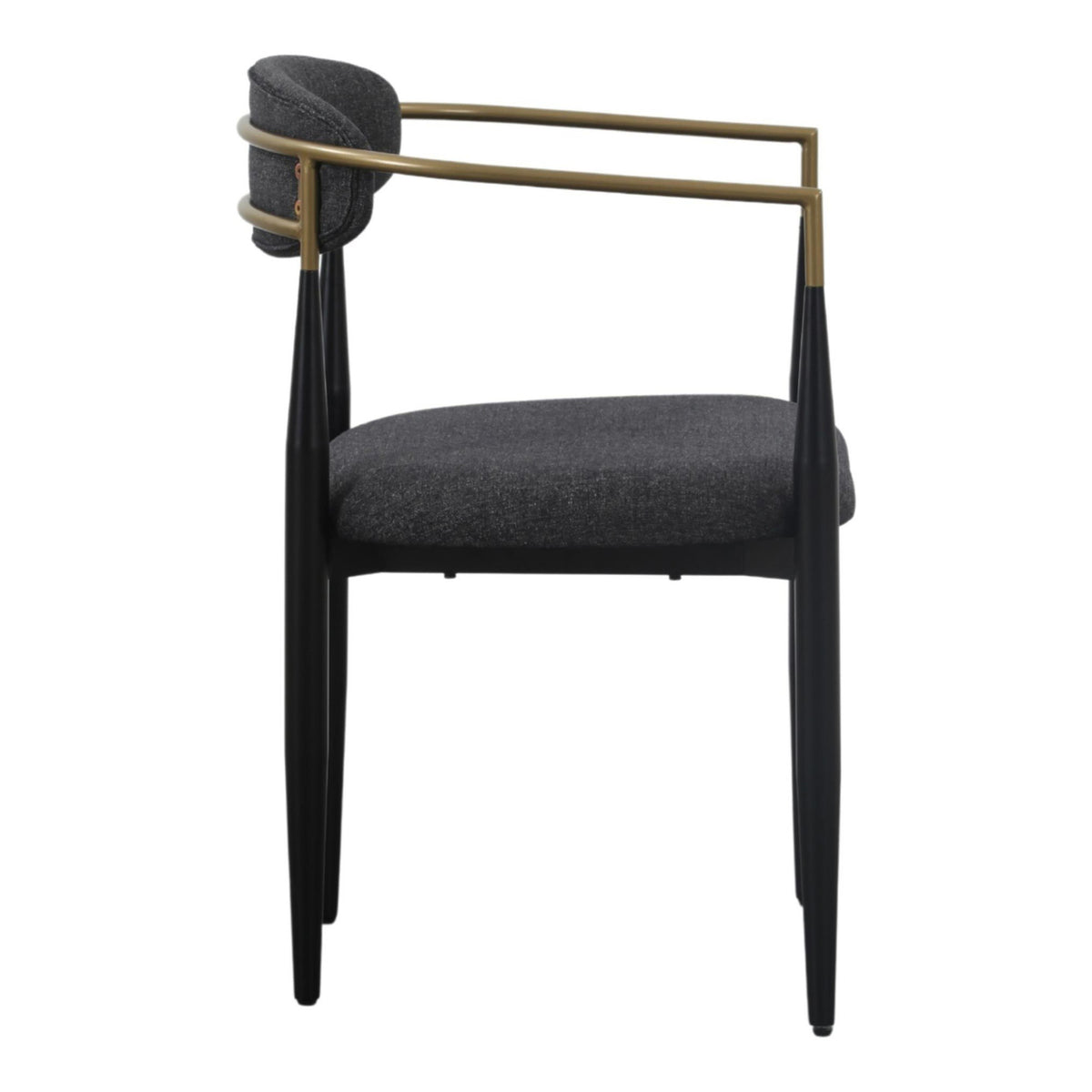 Buchtel Mid-Century Modern Dark Grey + Gold Arm + Black Dining Chair