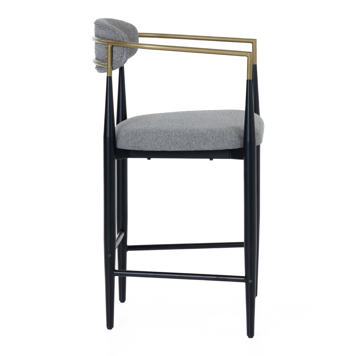 Buchtel Mid-Century Modern Medium Grey + Gold Arm + Black Counter Chair